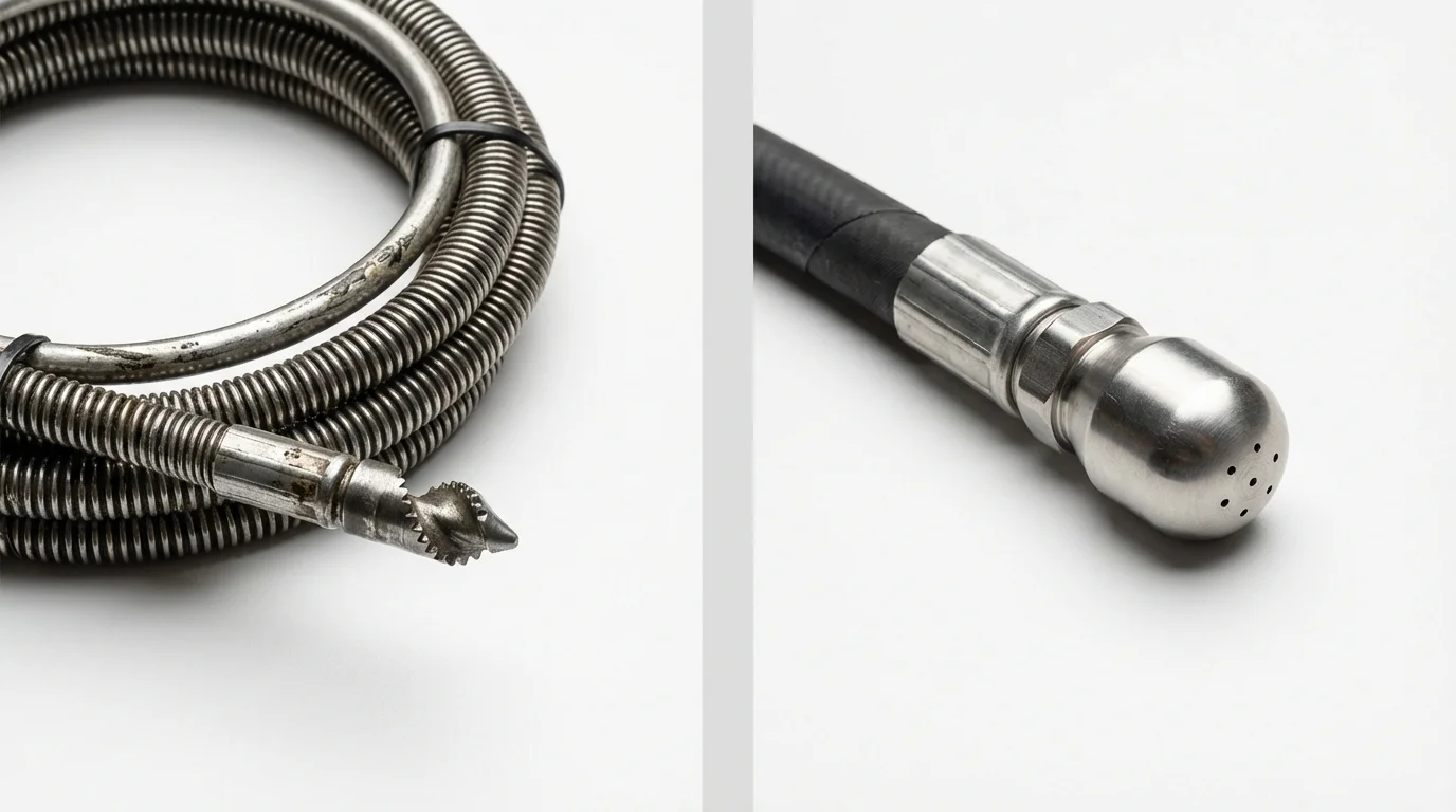 Drain snake cable and hydro jetting nozzle used for drain cleaning in Parks, AZ