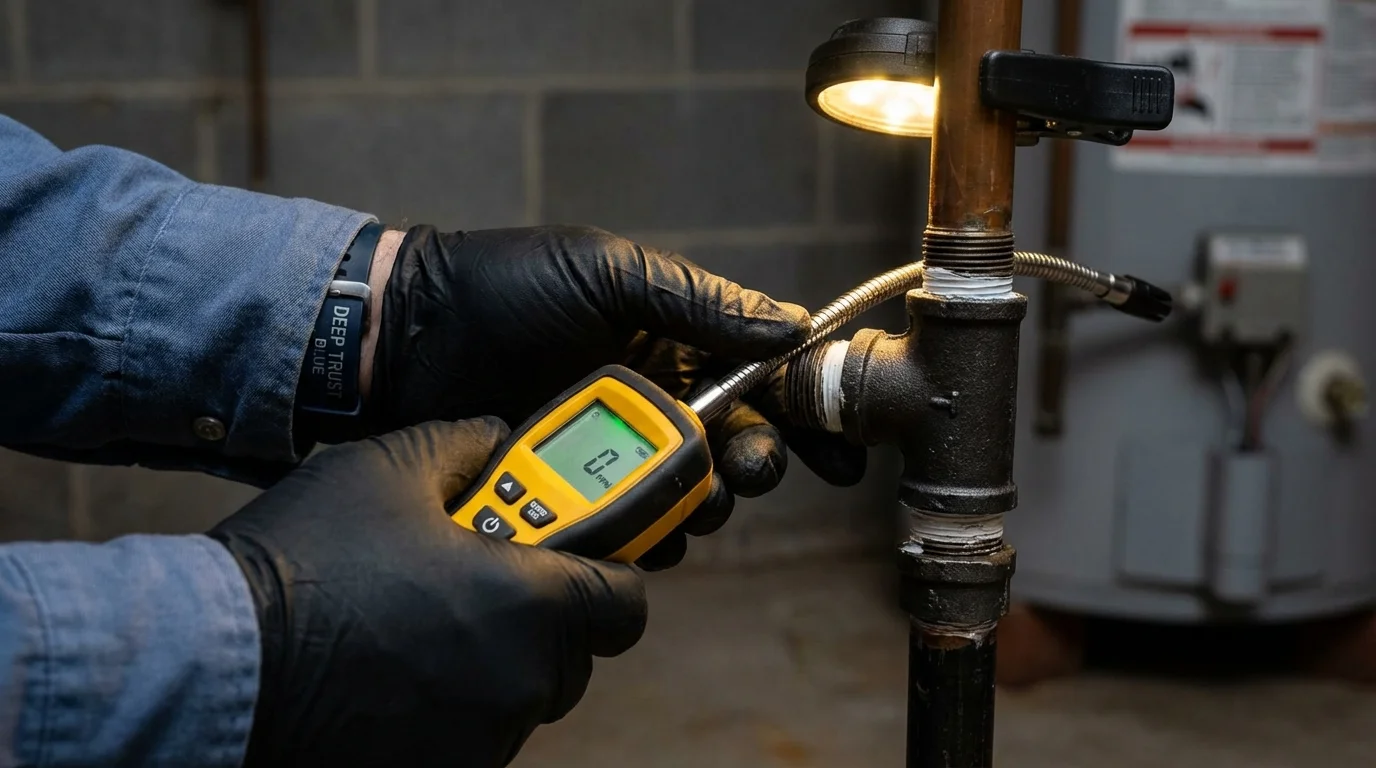 Gas leak detection with electronic sniffer by Johns Plumbing LLC in Parks