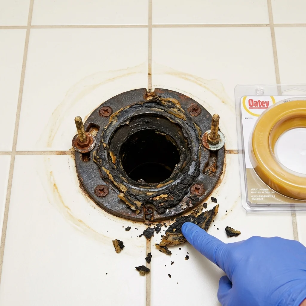 Failed wax ring showing water seepage at the base of a toilet in a Parks, AZ home