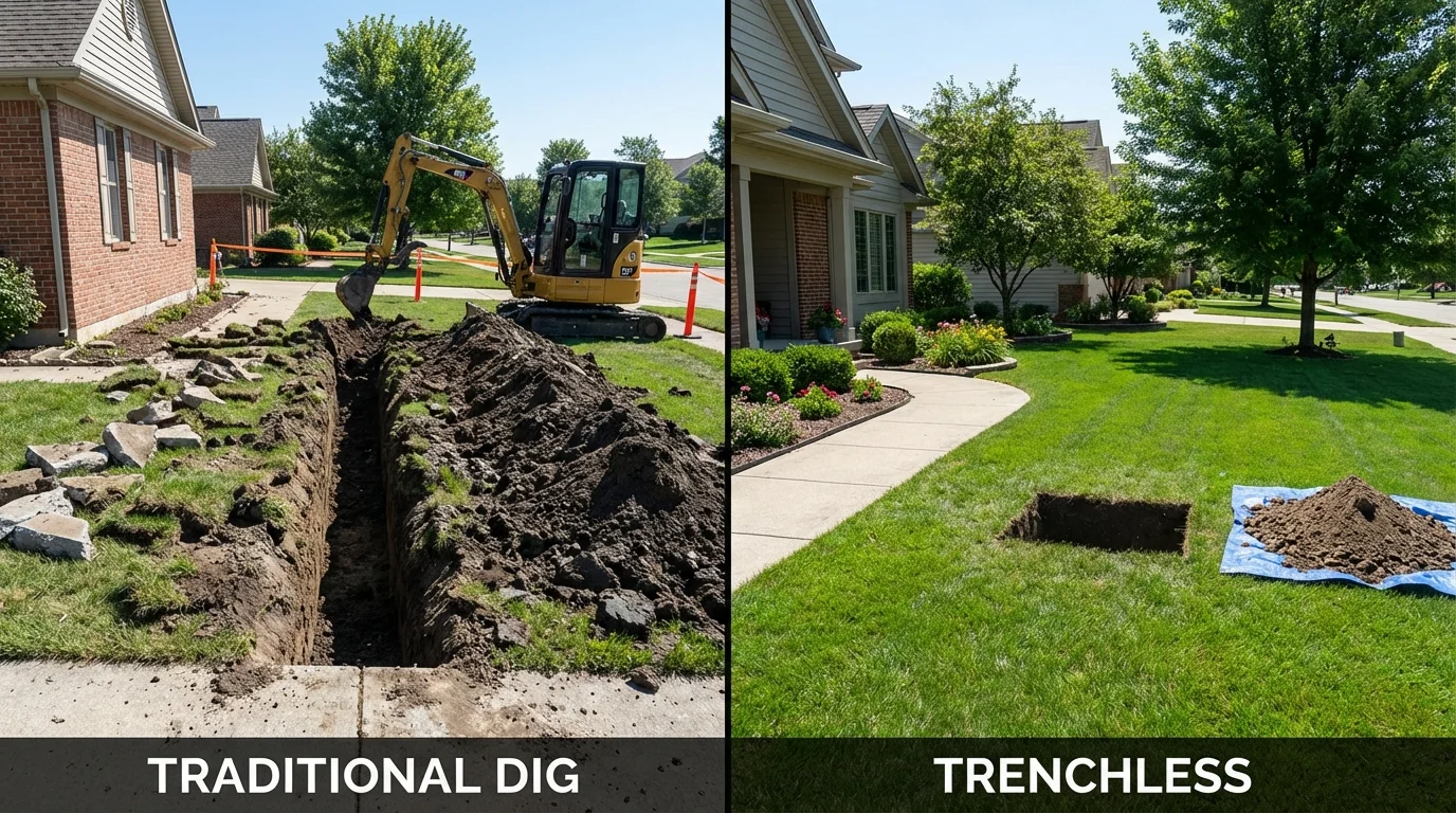 Trenchless sewer repair with minimal yard damage versus traditional excavation in Parks, AZ